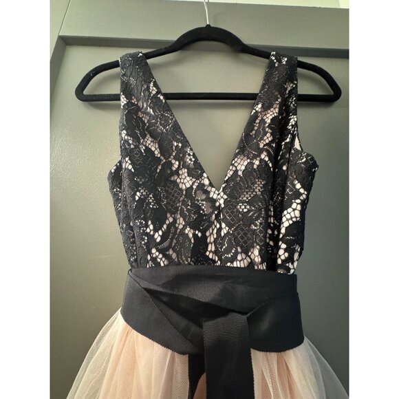 Avec Les Filles Black Lace & Pink Tulle Sleeveless Tiered Maxi Dress Size 4 - Picture 2 of 5
